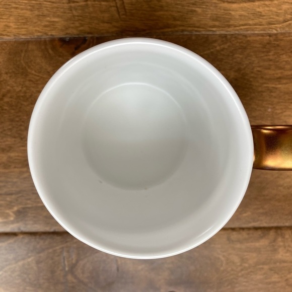 STARBUCKS 2013 White Geometric Coffee Mug Bronze Handle Cup - Picture 3 of 7